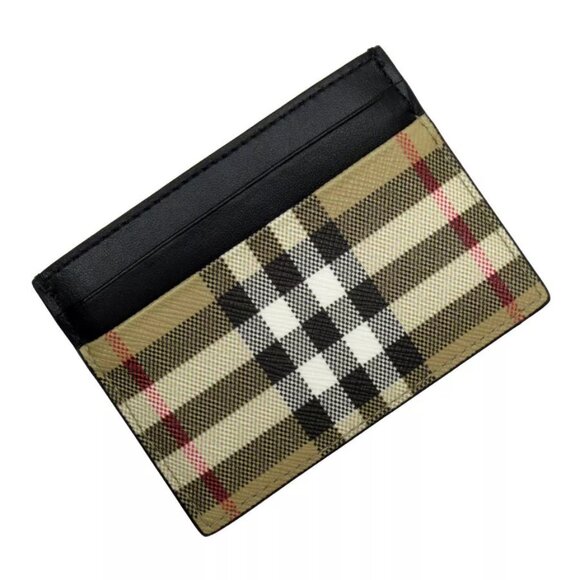Auth BURBERRY Card Case Pass case Black x beige leather - Picture 1 of 7